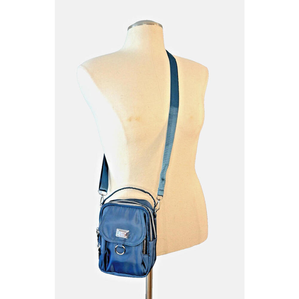Jingpin Nylon Royal Blue Small Crossbody Travel Bag Purse Adj Strap EUC